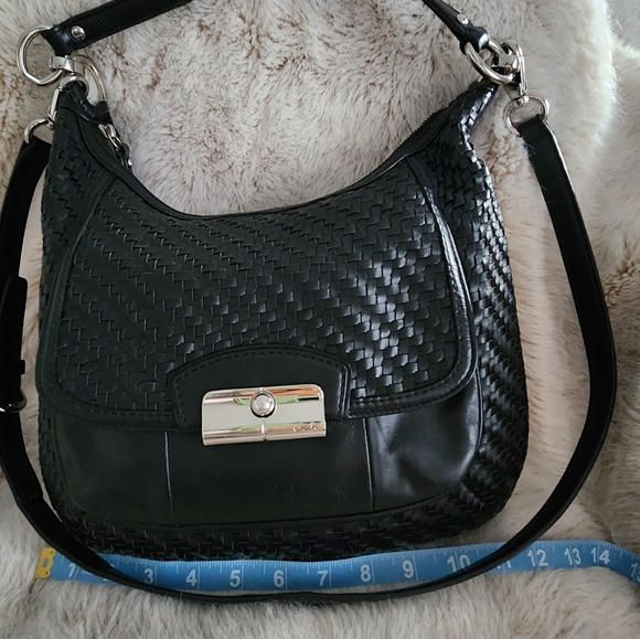 COACH Kristen BIG SNAP Closure Woven Black Shoulder Bag Handbag Sachtel - Picture 10 of 15